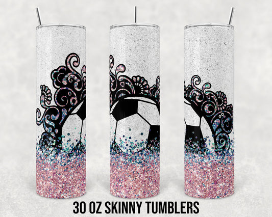 30 oz Skinny Tumbler Sublimation Design Template Faux Soccer Straight and Warped