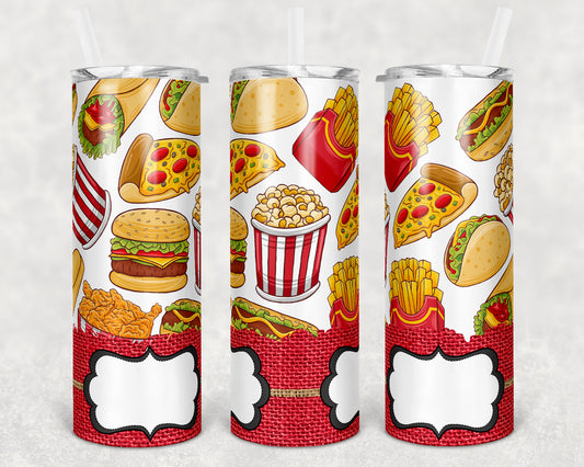 20 oz Skinny Tumbler Sublimation Fast Food Burlap Lunch Lady Design Template Straight Warped