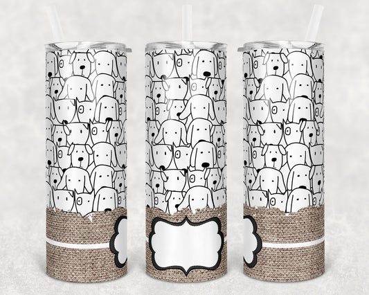 20 oz Skinny Tumbler Sublimation Black White Dogs Burlap Dog Personalize Template Straight Warped