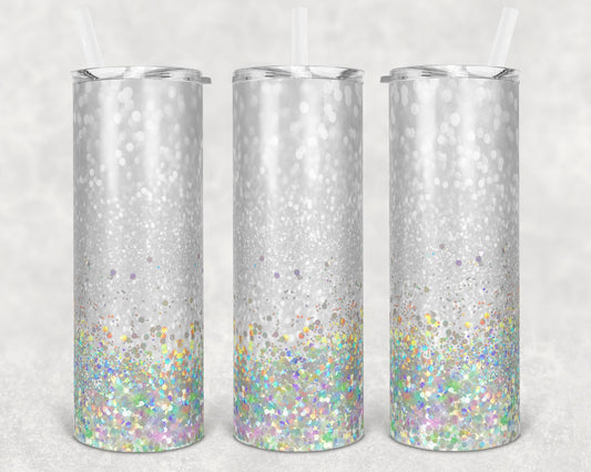 20 oz Skinny Tumbler Sublimation Design Template White Glitter Holographic Straight and Warped Design
