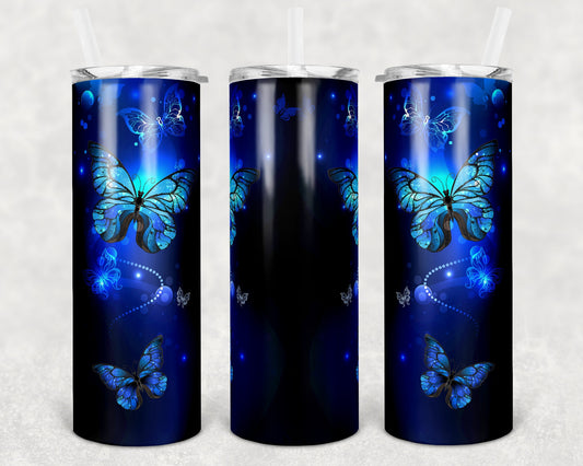 20 oz Skinny Tumbler Memorial Butterfly Black and Blue Sublimation Design