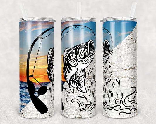20 oz Skinny Tumbler Sunset Bass Fishing Sublimation Design Print Transfer