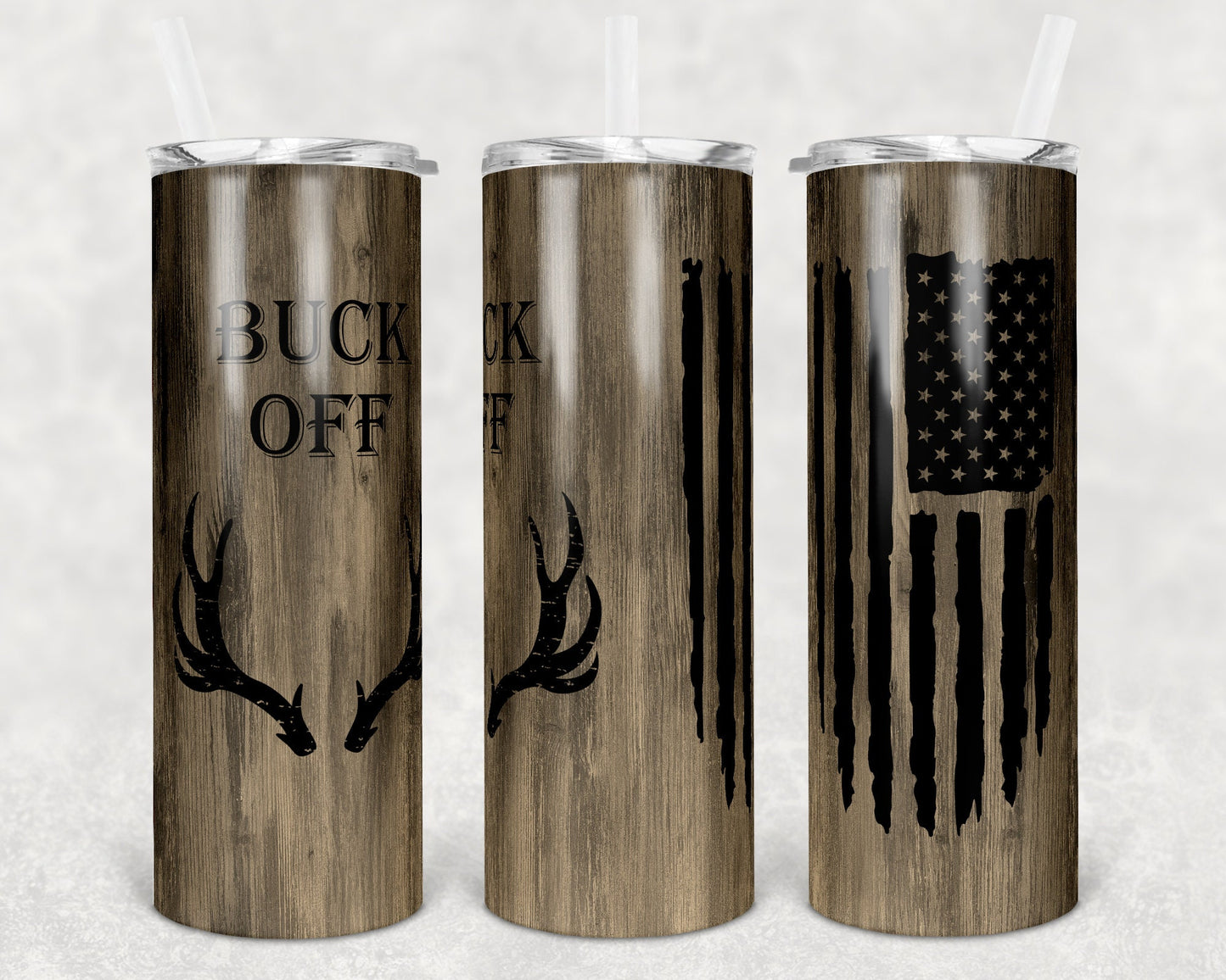 20 oz Skinny Tumbler Sublimation Design Template Antler Flag Buck Off Wood Design