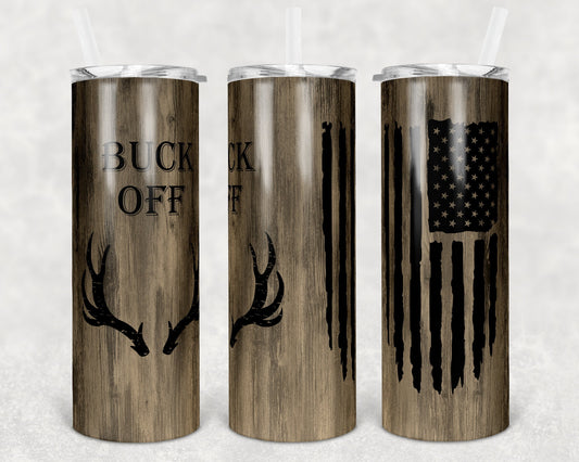 20 oz Skinny Tumbler Sublimation Design Template Antler Flag Buck Off Wood Design