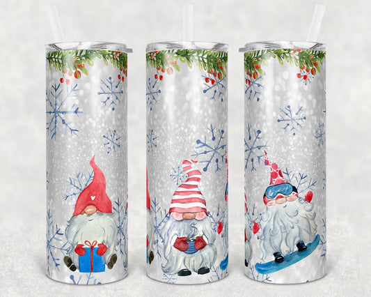 20 oz Skinny Tumbler Sublimation Winter Gnome Christmas Design Template Straight Warped