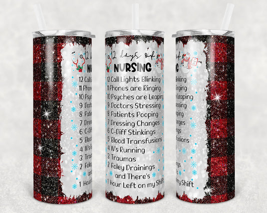 20 oz Skinny Tumbler Sublimation Design Template Glitter Plaid 12 Days of Nursing Nurse tumblers