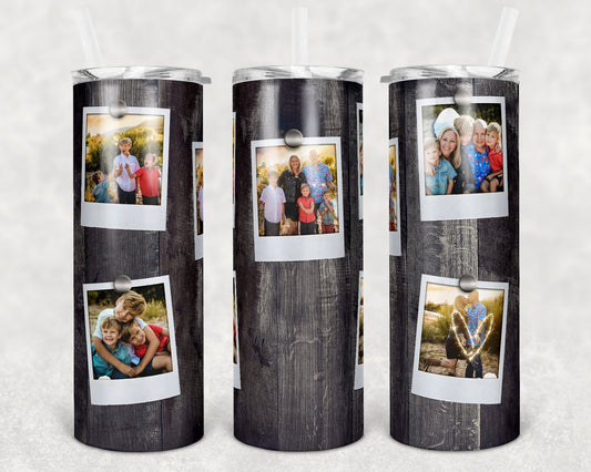 20 oz Skinny Tumbler Picture Frame Faux Wood 5 Picture Sublimation Design