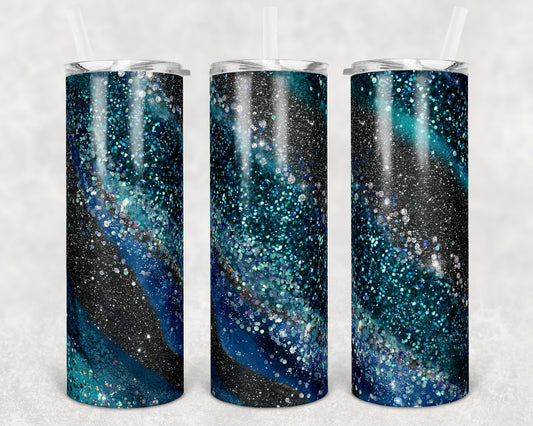 20 oz Skinny Tumbler Sublimation Template Agate Milky Way Teal Gold Straight and Warped Design