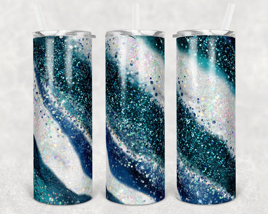 20 oz Skinny Tumbler Sublimation Template Agate Milky Way Teal Gold Straight and Warped Design