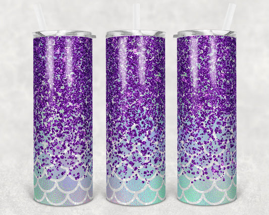 20 oz Skinny Tumbler Sublimation Design Template Glitter Foil Mermaid purple