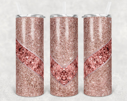 20 oz Skinny Tumbler Sublimation Design Template Glitter Rose Gold V Foil Straight and Warped Design