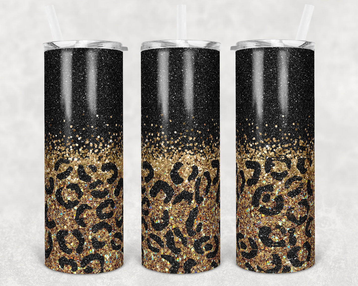 20 oz Skinny Tumbler Sublimation Design Template Glitter Gold Black Leopard Straight and Warped Design