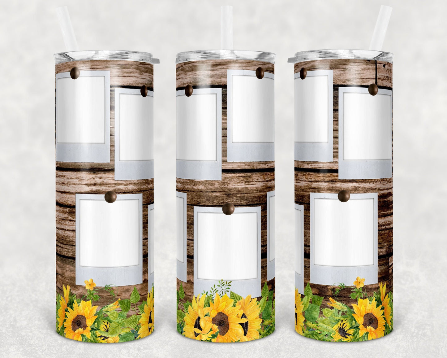 20 oz Skinny Tumbler Picture Frame Rustic Wood Sunflower 7 photos Sublimation Design