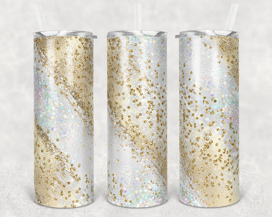 20 oz Skinny Tumbler Sublimation Template Agate Milky Way Glitter Gold Straight and Warped Design