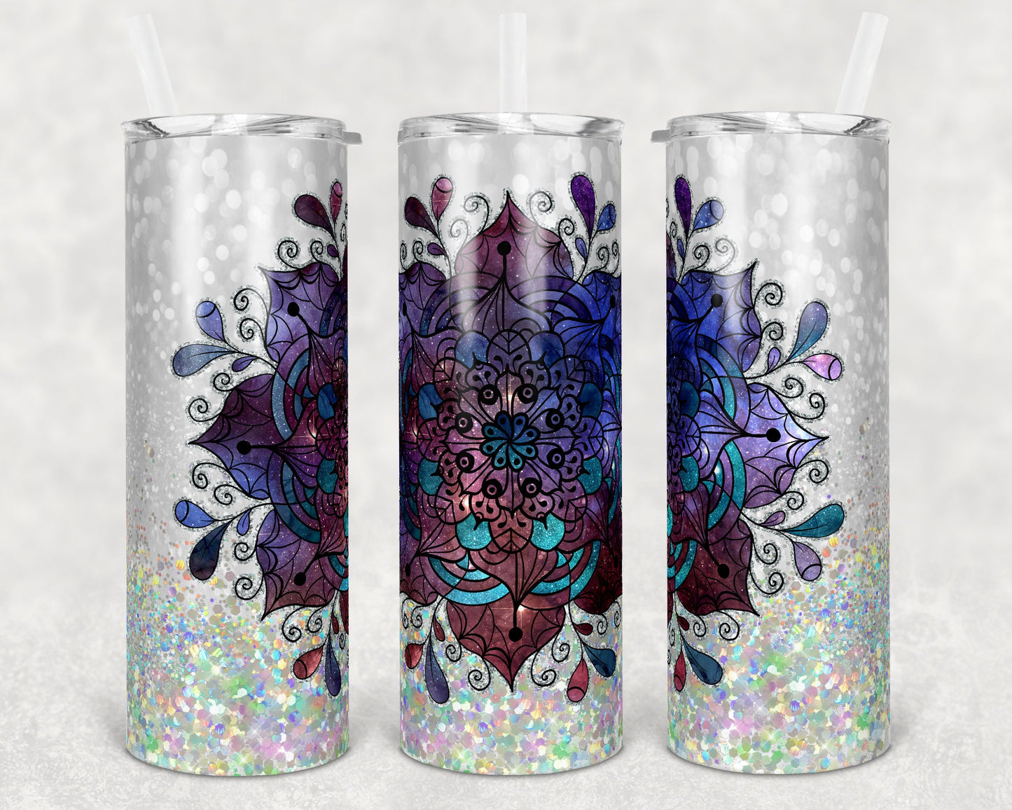 20 oz Skinny Tumbler Sublimation Template Glitter Mandala Pretty Straight and Warped Design