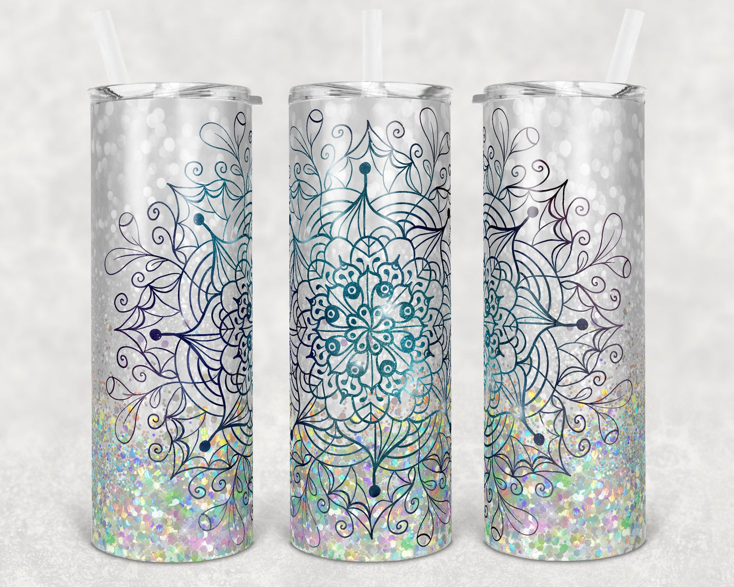 20 oz Skinny Tumbler Sublimation Template Glitter Mandala Pretty Straight and Warped Design