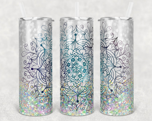 20 oz Skinny Tumbler Sublimation Template Glitter Mandala Pretty Straight and Warped Design