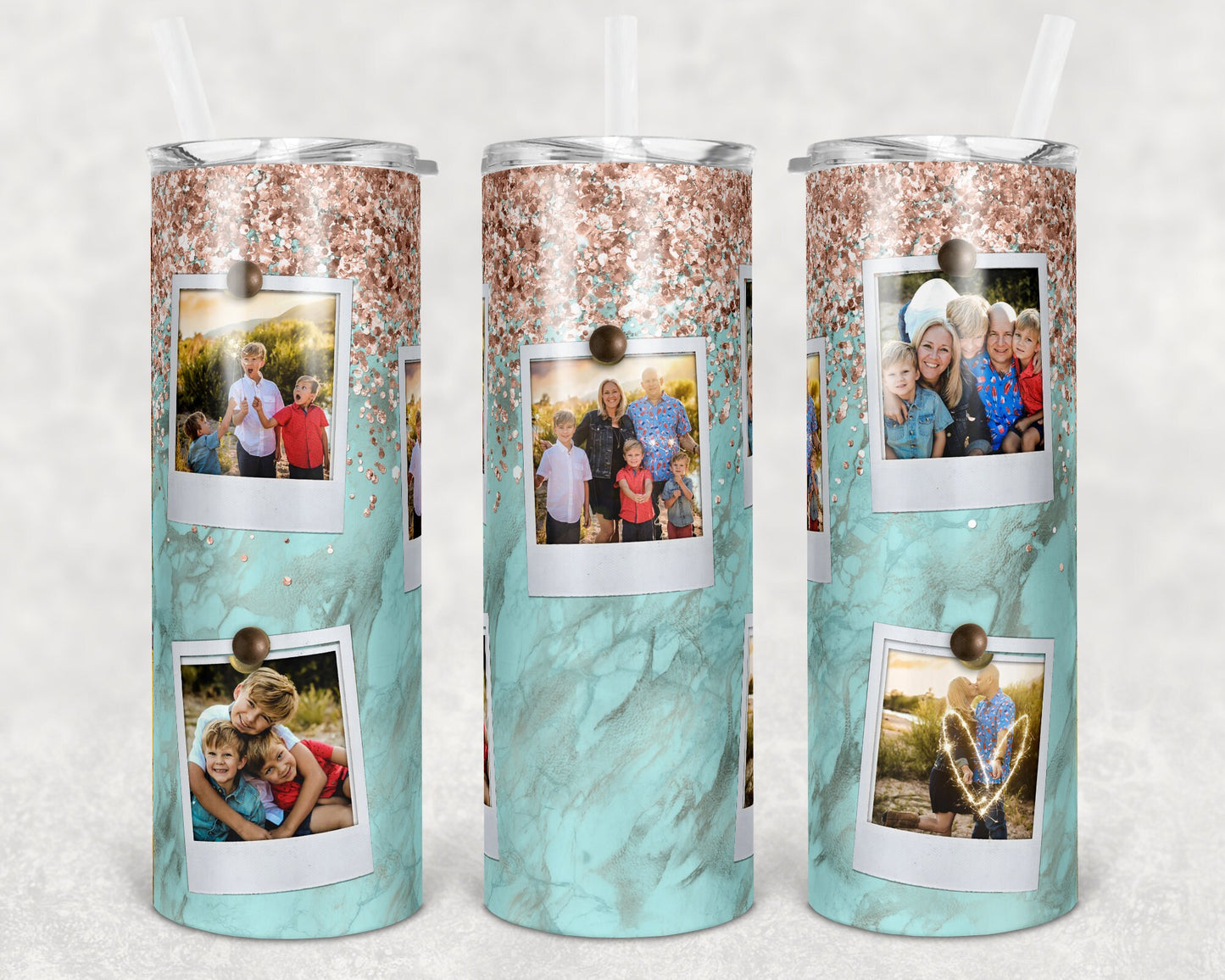 20 oz Skinny Tumbler Picture Frame Marble Glitter Sublimation Design