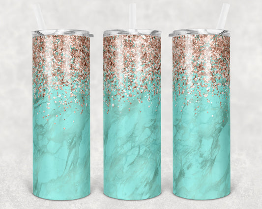 20 oz Skinny Tumbler Sublimation Design Template Rose Glitter Marble Mint Straight and Warped Design