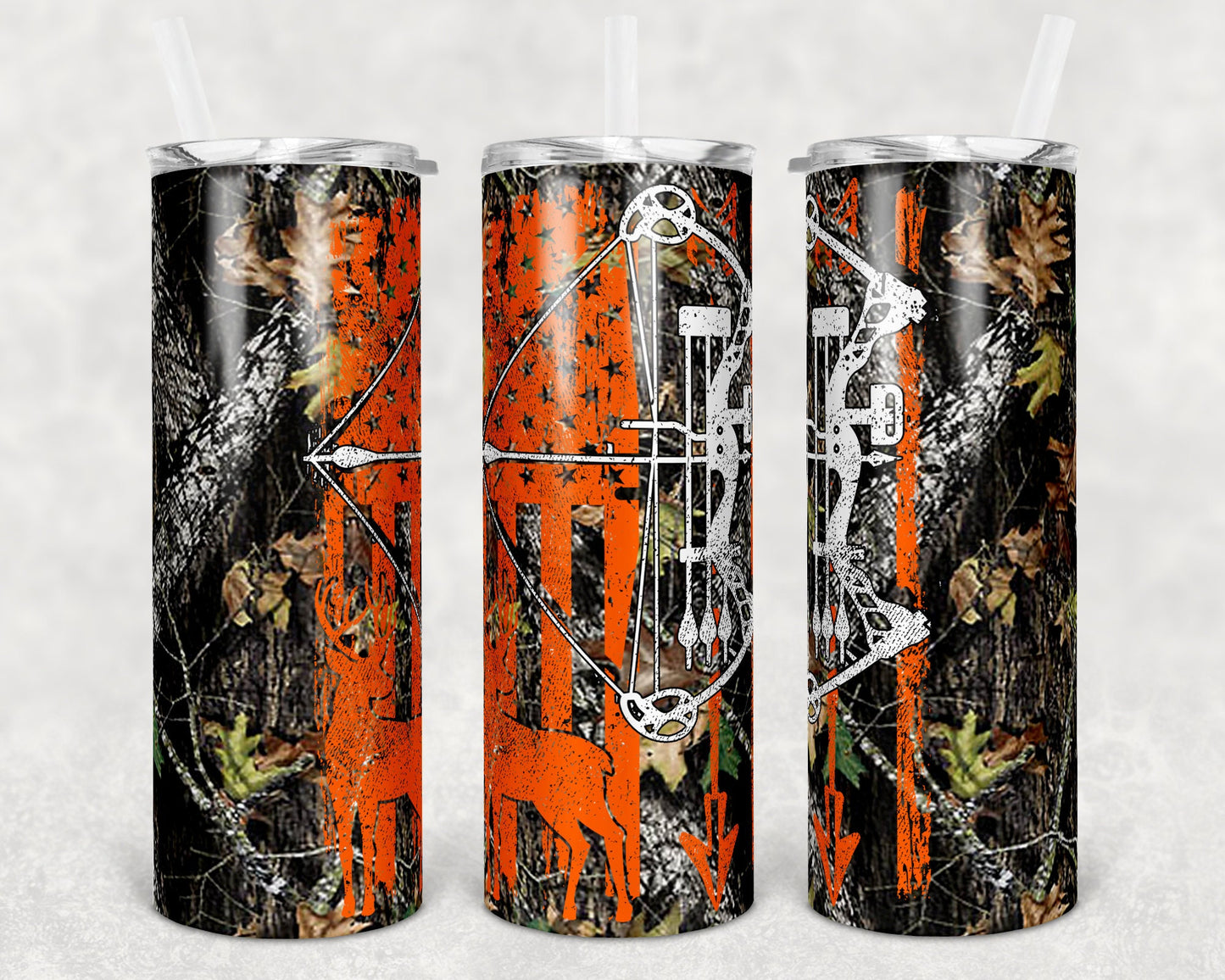 20 oz Skinny Tumbler Sublimation Design Template Deer Bow Hunting Orange Design