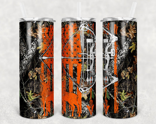 20 oz Skinny Tumbler Sublimation Design Template Deer Bow Hunting Orange Design