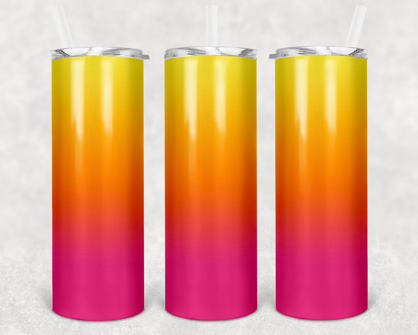 20 oz Skinny Tumbler Sublimation Ombre Pink Yellow Orange Straight and Warped Design