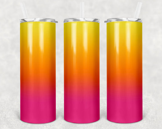 20 oz Skinny Tumbler Sublimation Ombre Pink Yellow Orange Straight and Warped Design