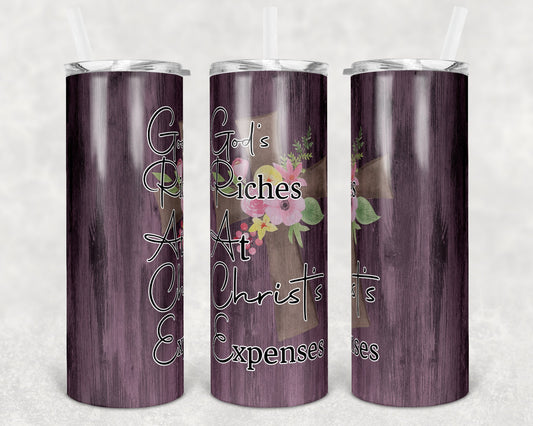 20 oz Skinny Tumbler Sublimation Design Template Grace Faux Wood Cross Religous Design Inst tumblers