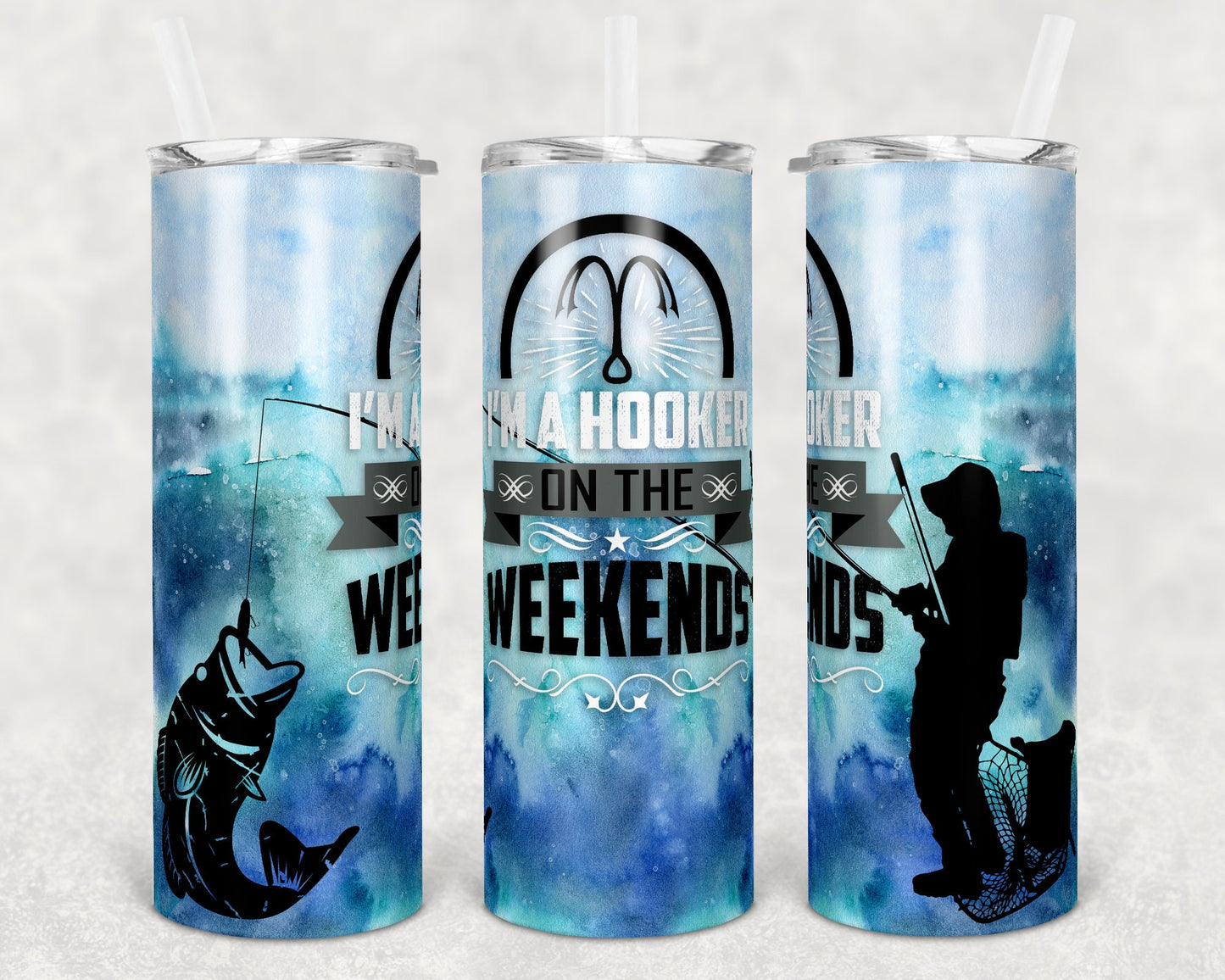 20 oz Skinny Tumbler Bass Fishing Weekend Male Hooker Sublimation Design Print Transfer