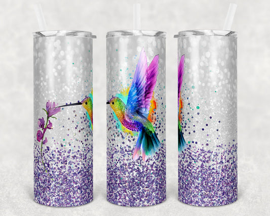 20 oz Skinny Tumbler Sublimation Design Template Faux Glitter Hummingbird Straight and Warped