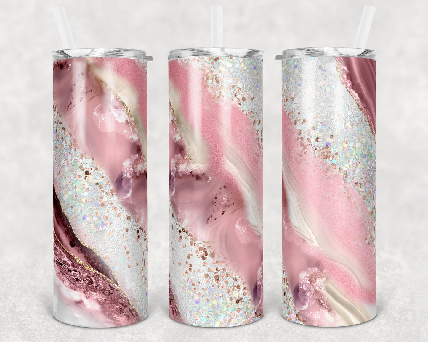 20 oz Skinny Tumbler Sublimation Template Agate Milky Way Rose Gold Pink Straight and Warped Design