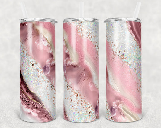 20 oz Skinny Tumbler Sublimation Template Agate Milky Way Rose Gold Pink Straight and Warped Design
