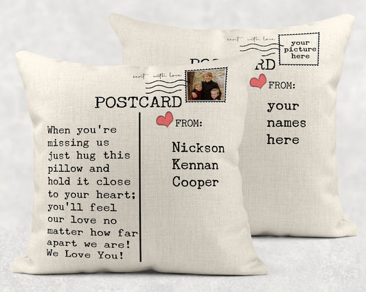Postcard Miss you Sublimation Design for Pillows with picture Hug this Pillow