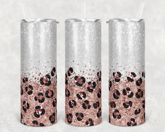 20 oz Skinny Tumbler Sublimation Design Template White Black Rose Gold Leopard Glitter Design Inst tumblers