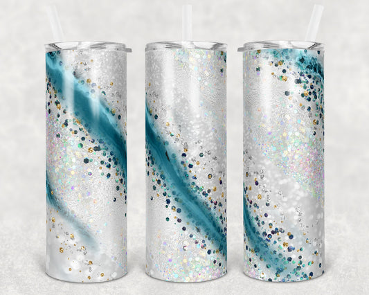 20 oz Skinny Tumbler Sublimation Template Agate Milky Way Teal Gold Straight and Warped Design