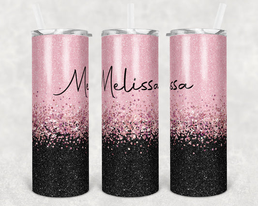 20 oz Skinny Tumbler Sublimation Design Template Glitter Confetti Pink Black Straight and Warped Design