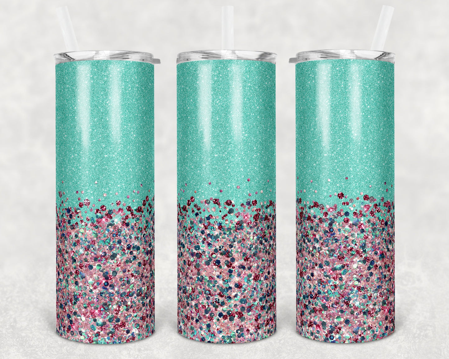 20 oz Skinny Tumbler Sublimation Design Template Glitter Confetti Pink Mint Straight and Warped Design
