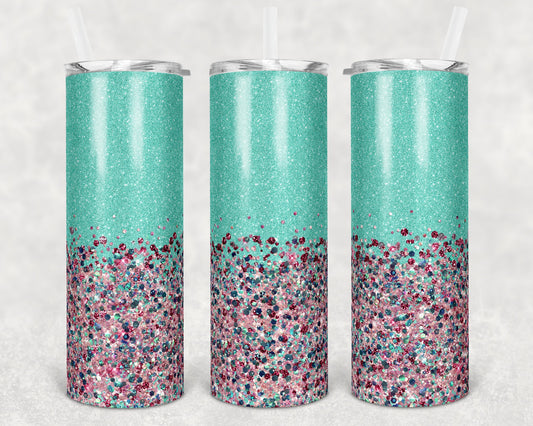 20 oz Skinny Tumbler Sublimation Design Template Glitter Confetti Pink Mint Straight and Warped Design