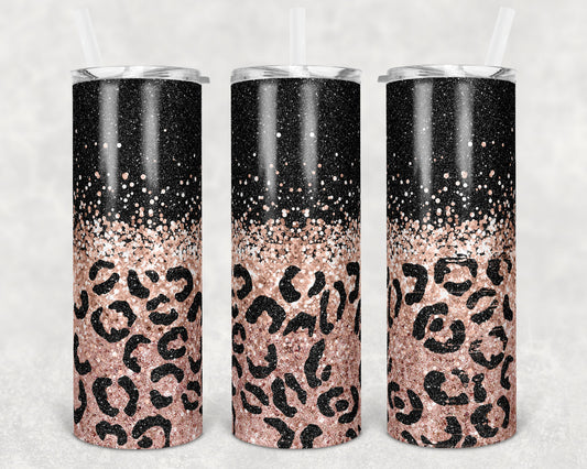 20 oz Skinny Tumbler Sublimation Design Template Rose Gold Black Leopard Straight and Warped Design