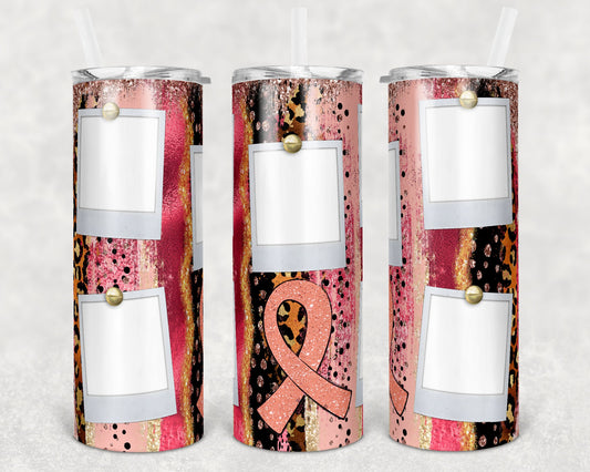 20 oz Skinny Tumbler Sublimation Glitter Peach Endometrial Cancer Awareness Photo Brush Stroke Straight Warped Design tumblers