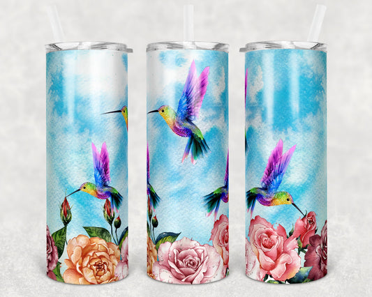 20 oz Skinny Tumbler Sublimation Design Template Faux Glitter Hummingbird Straight and Warped