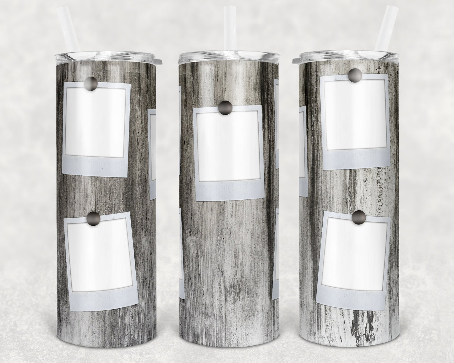 20 oz Skinny Tumbler Picture Frame Faux Wood 5 Picture Sublimation Design