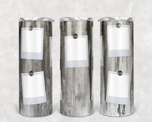 20 oz Skinny Tumbler Picture Frame Faux Wood 5 Picture Sublimation Design