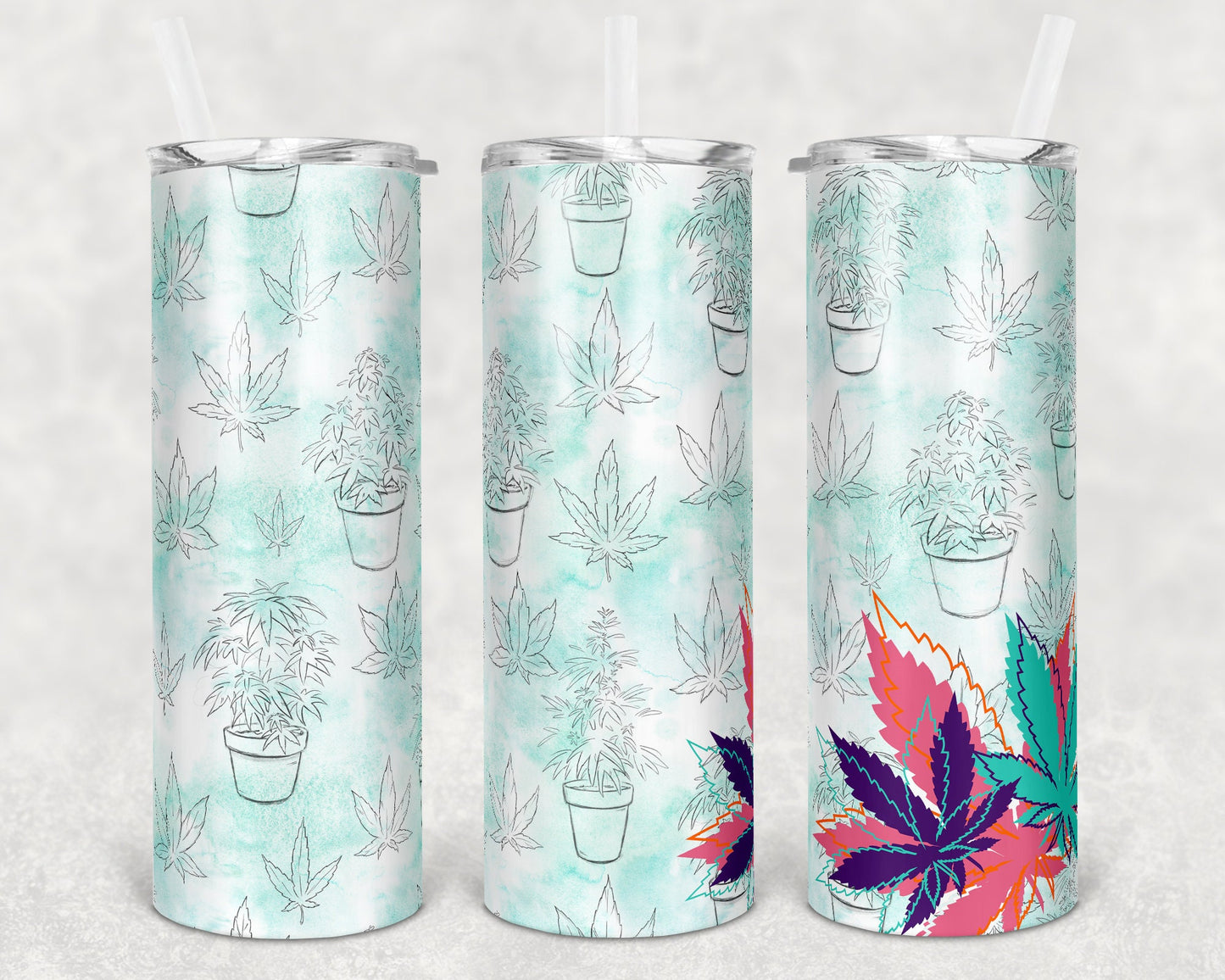 20 oz Skinny Tumbler Sublimation Design Template Cannabis Marijuana Straight and Warped Design