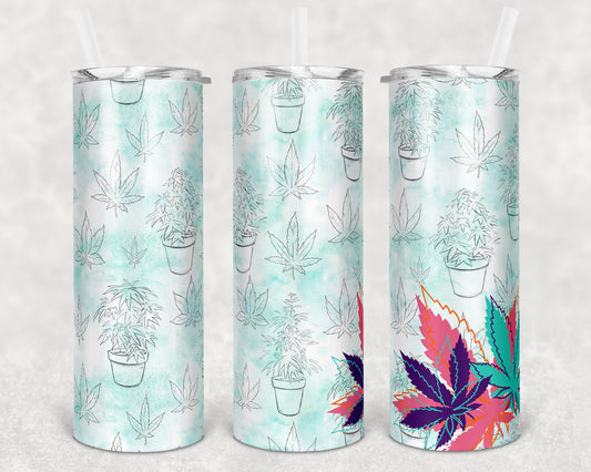 20 oz Skinny Tumbler Sublimation Design Template Cannabis Marijuana Straight and Warped Design