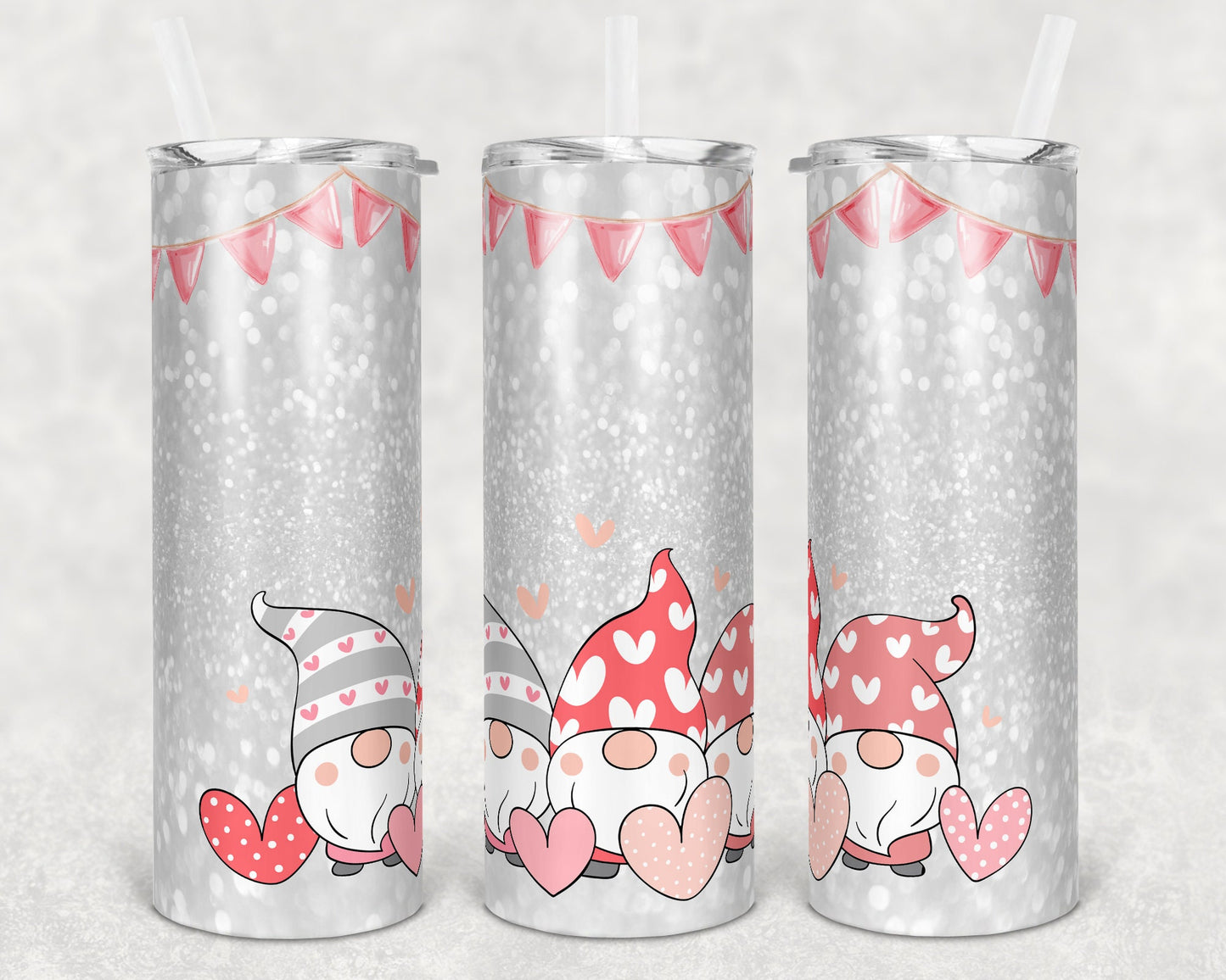 20 oz Skinny Tumbler Sublimation Design Template Gnome Valentines Day Love Straight and Warped Design