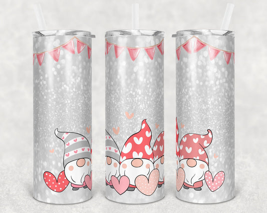 20 oz Skinny Tumbler Sublimation Design Template Gnome Valentines Day Love Straight and Warped Design