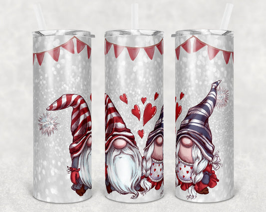 20 oz Skinny Tumbler Sublimation Design Template Gnome Valentines Day Love Straight and Warped Design