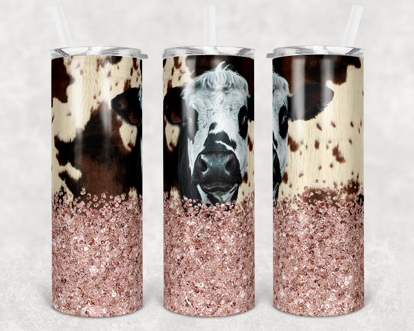 20 oz Skinny Tumbler Design Cow Hide Cow Rose Gold Sublimation Design Print Transfer