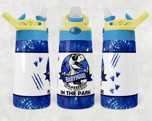 Kids water bottles Sublimation Design Template Toddler Babyhood Dinosaur Walk in Park Tumbler